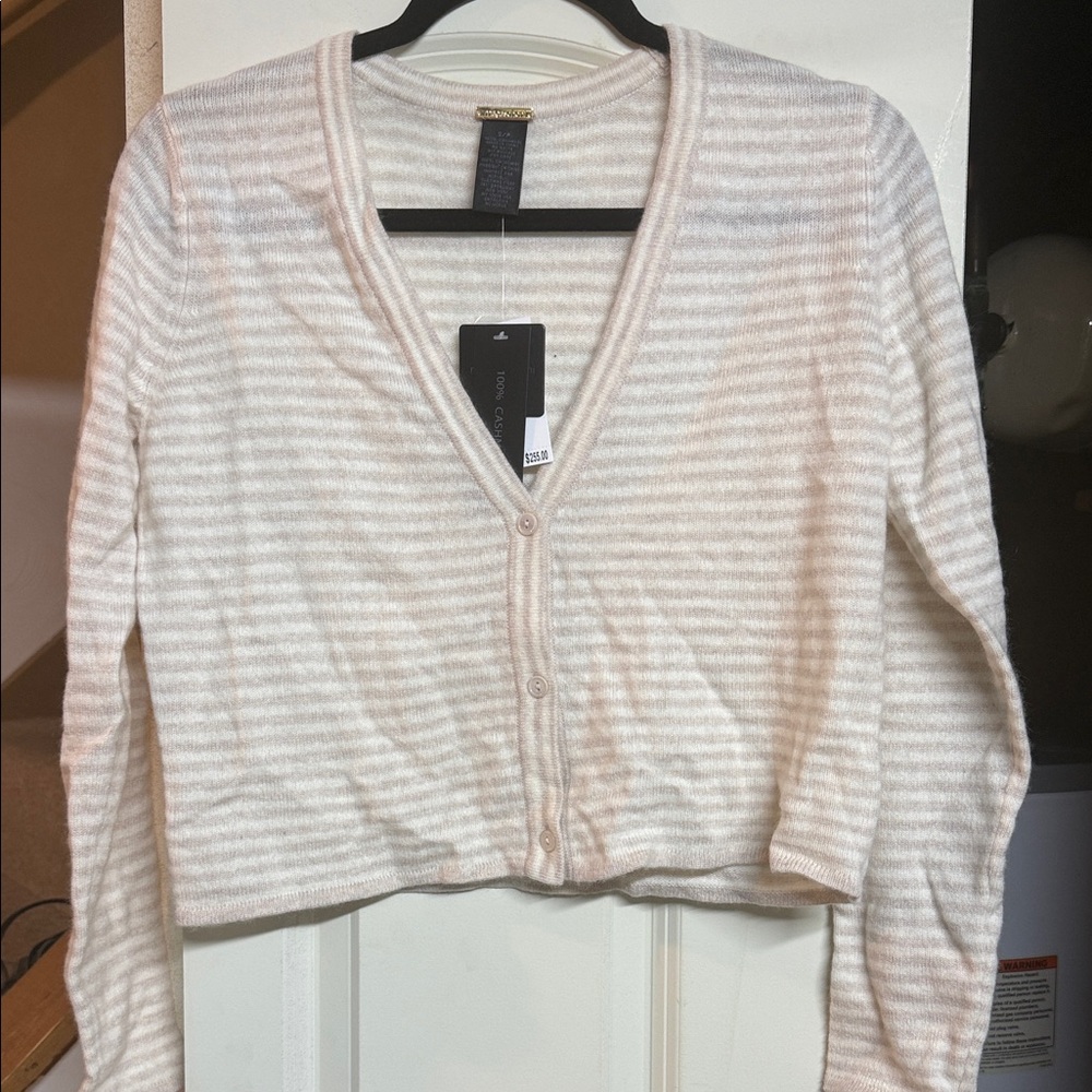 Magaschoni Cream and White Striped Cardigan